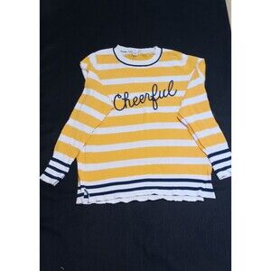 Yellow, white and navy blue striped sweater